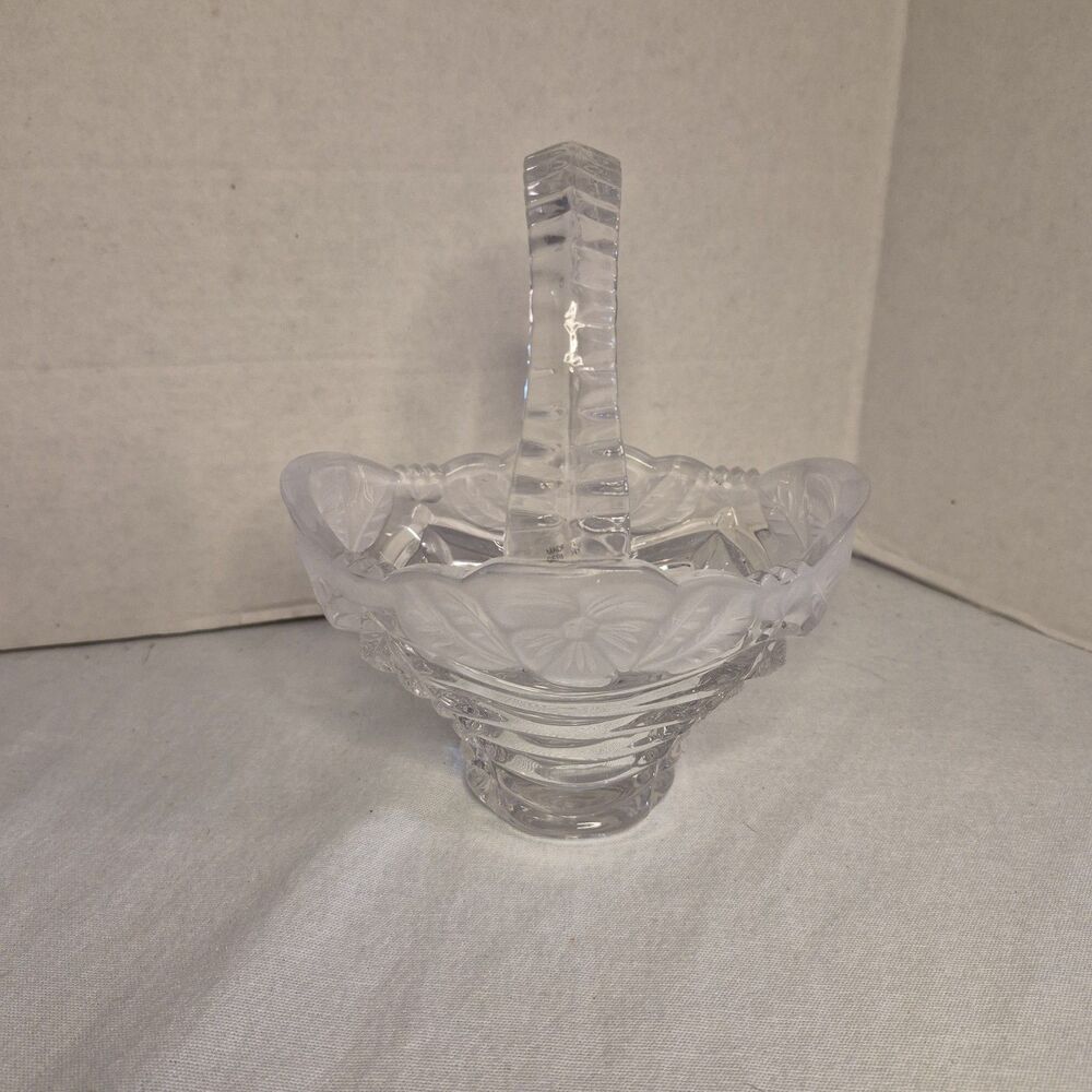 Crystal Glass Basket Floral Frosted & Clear Made In Germany